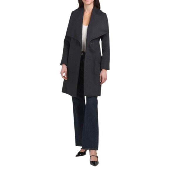 COLE HAAN Charcoal Wool Blend Wrap Coat - Picture 1 of 2